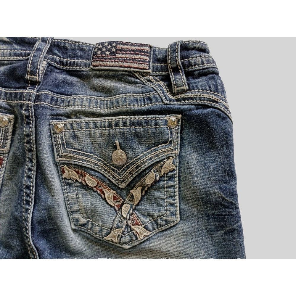 Miss Me Distressed Embellished Patriotic Flare Bootcut Jeans Size 31 x 34